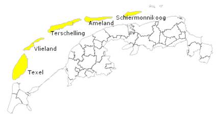 Landkaart Waddeneilanden